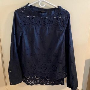 J.Crew navy eyelet long sleeve blouse